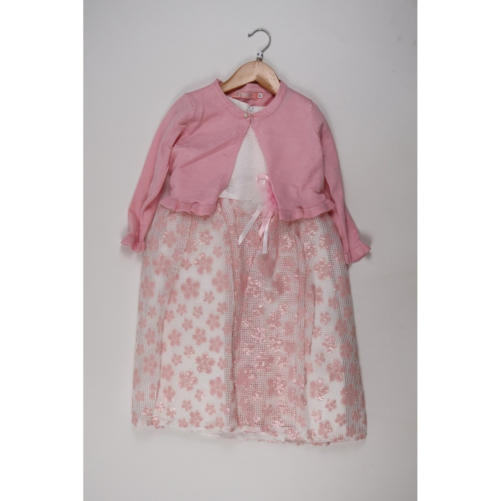 Pink Butterfly Girls Dress Set Floral Sequin Lace Bolero Pink White 6X NWT